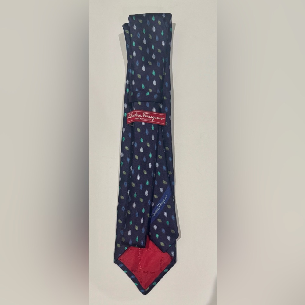Salvatore Ferragamo Dark Blue Tie with Leaf Design